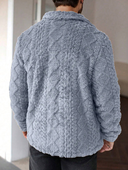 Manfinity Homme Men'S Casual Solid Color Fuzzy Jacket for Autumn/Winter ,Men Flannel,Winter Men Jacket, Going Out Warm Long Sleeve Jacket, for Friends, Husband, Boyfriend Gifts