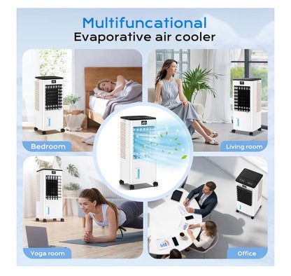 Mobile Air Conditioners, 60W Evaporative Air Cooler, LED Display 10M/S 3 Modes 8L Tank 12H Timer 60°/120° Oscillation Low Noise, Touch/Remote Control 4 Ice Box Air Conditioner Unit for Home Bedroom