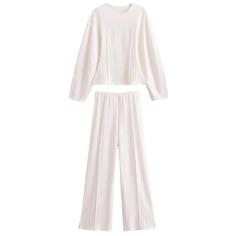 Women'S Two Pieces Set Pant Sets Crop Long Sleeve Sets Elegant Women'S Suits High Waist Wide Leg Trousers Outfit Streetwear