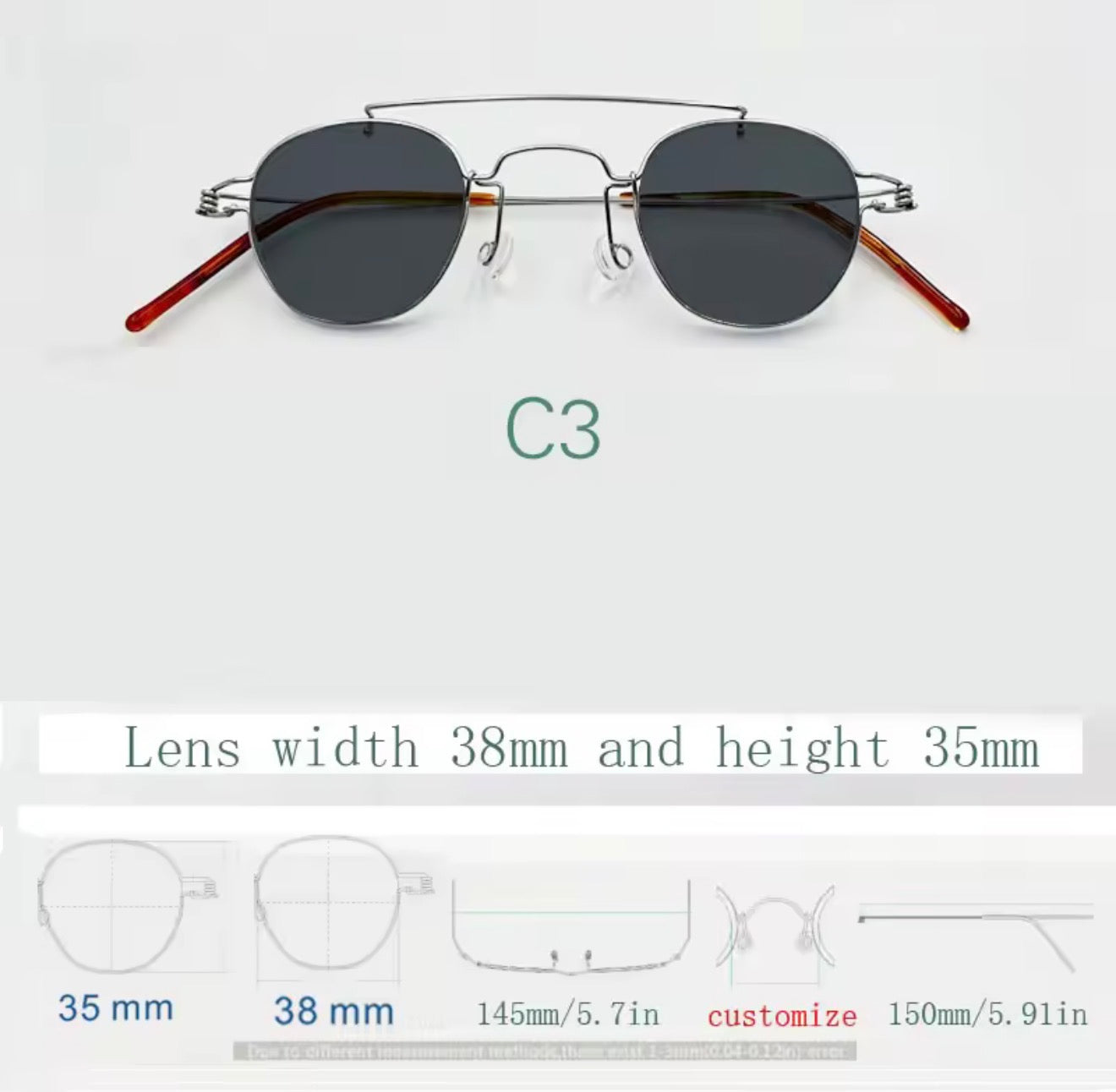 Retro style handmade screw free UV400 polygonal sunglasses ultra light vintage fashion double nose bridge sunnies