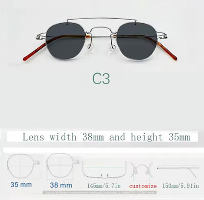 Retro style handmade screw free UV400 polygonal sunglasses ultra light vintage fashion double nose bridge sunnies
