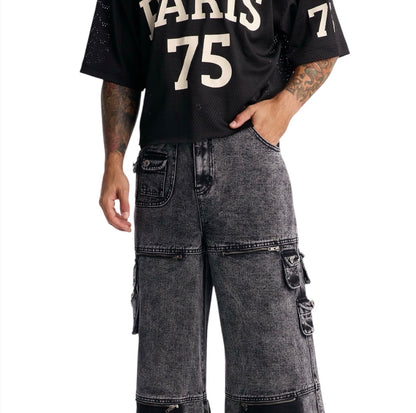 Zip-Off 2 Way Baggy Cargo Jeans Black Wash