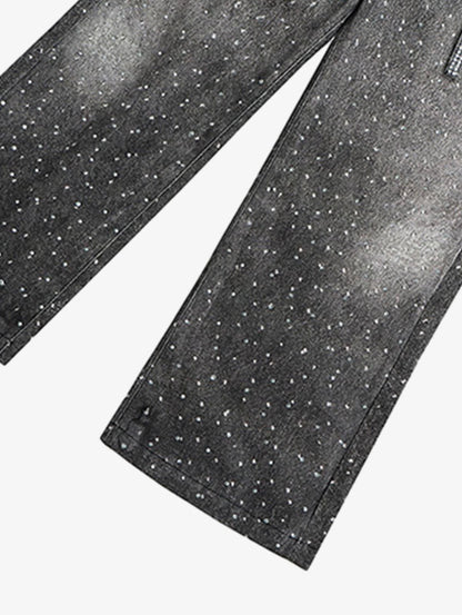 DENIM DISTRESSED BELT DIAMOND DECORATED JEANS