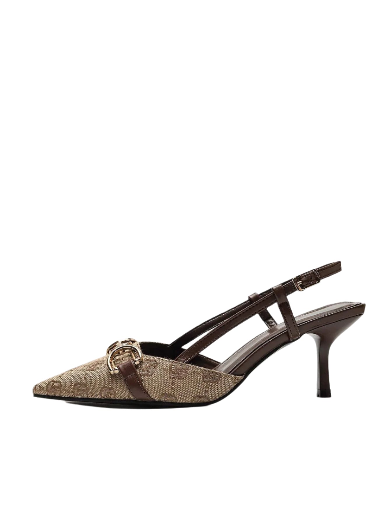 Women'S High Heeled Pointed Toe Shoes with Buckle, Retro Vintage Floral Embroidery and Back Straps