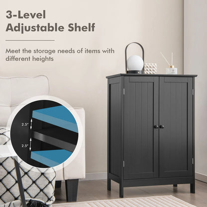 Double Door Bathroom Floor Cabinet with Adjustable Shelving