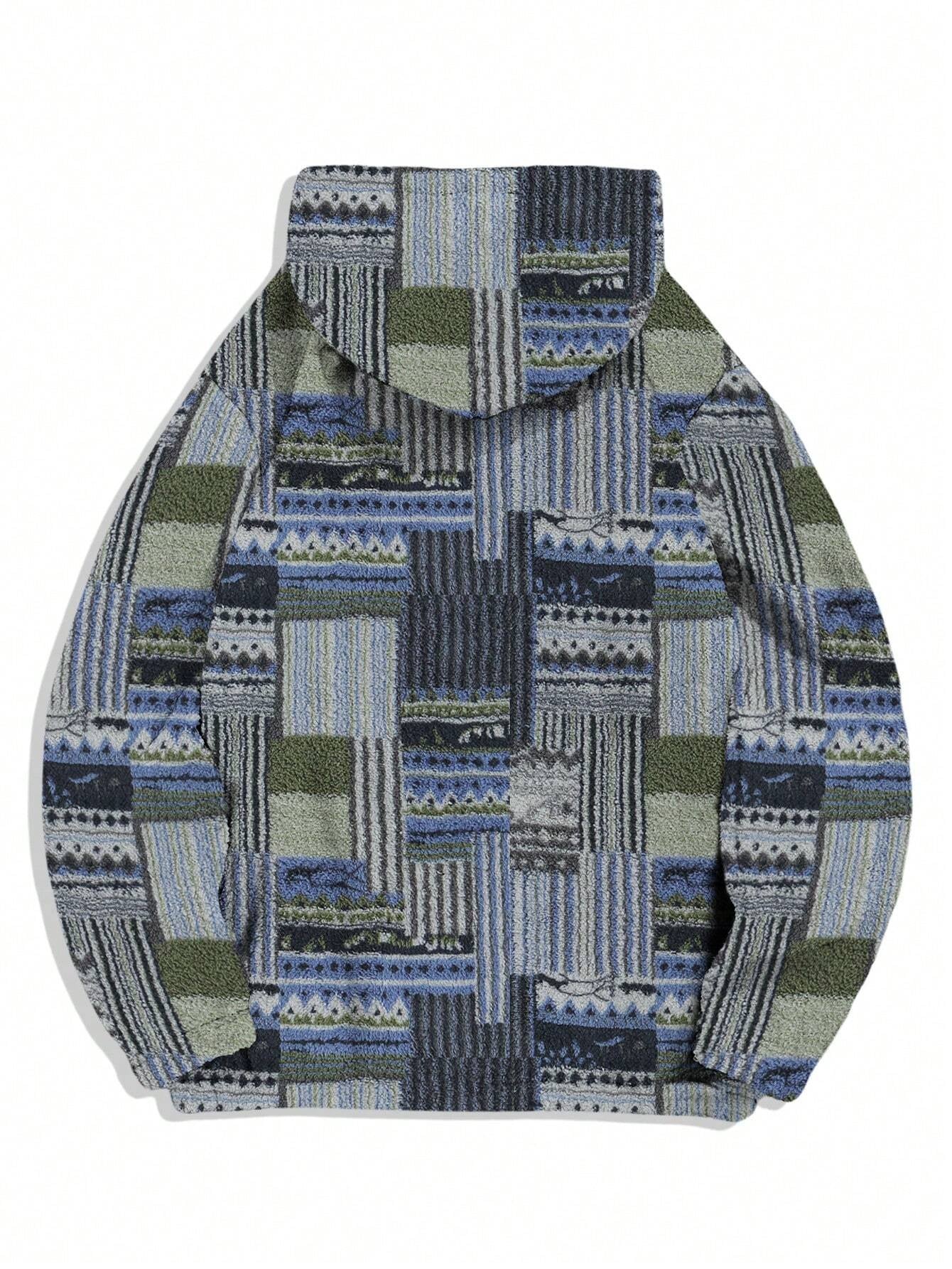 Men'S Totem Print Hooded Sherpa Fleece Sweatshirt