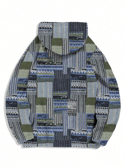 Men'S Totem Print Hooded Sherpa Fleece Sweatshirt