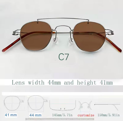 Retro style handmade screw free UV400 polygonal sunglasses ultra light vintage fashion double nose bridge sunnies