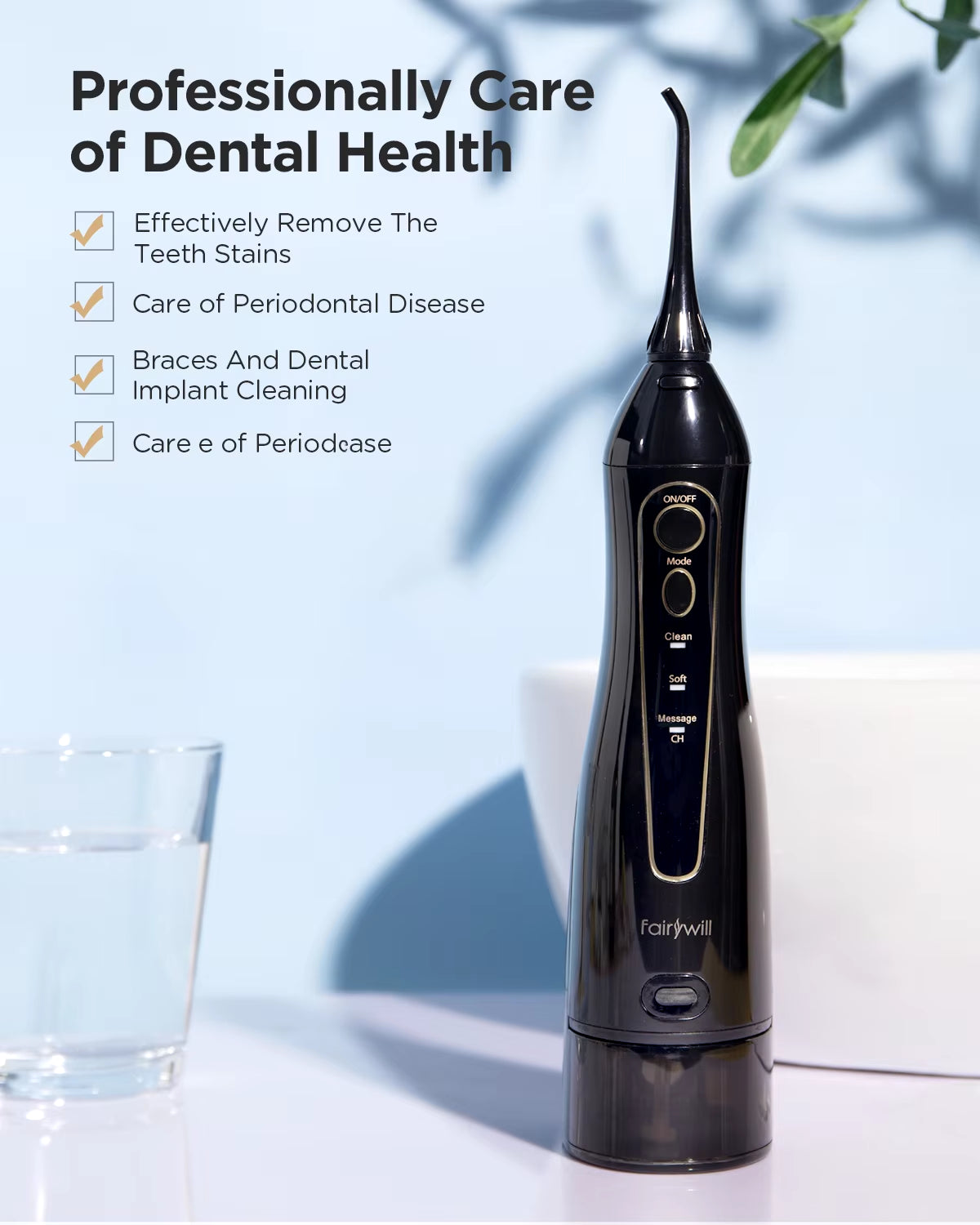 Rechargeable Portable Water Flosser with 3 Modes and 300ML Waterproof Water Tank for Effective Dental Cleaning