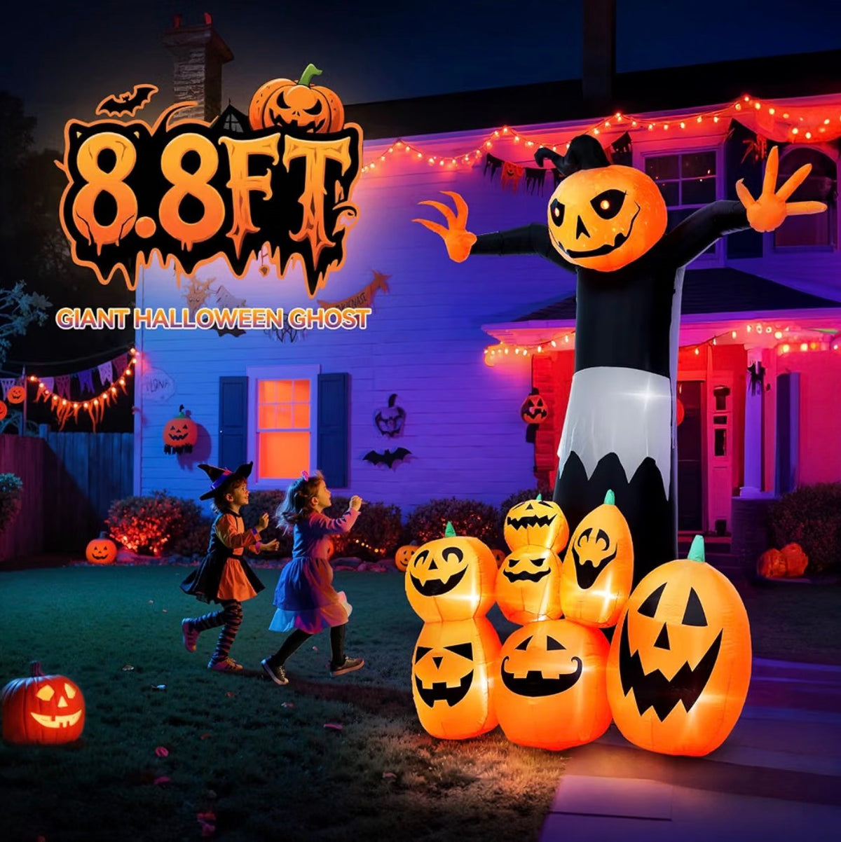 Warmiehomy 8.8FT Halloween Inflatable Giant Pumpkin Ghost