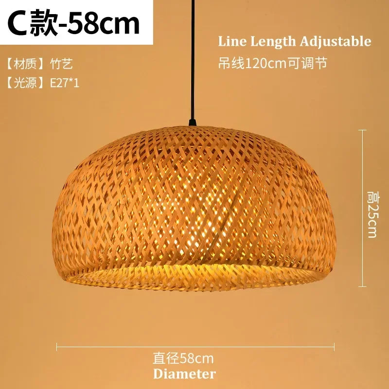 Bamboo Hand Weaving Pendant Light 80Cm Rattan Craft Woven LED Ceiling Lamp Chandelier Fixture Home Bedroom Decor Hanging Lustre
