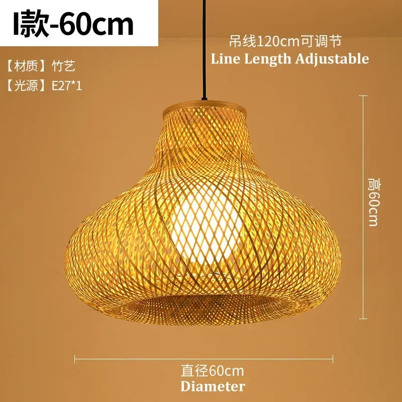 Bamboo Hand Weaving Pendant Light 80Cm Rattan Craft Woven LED Ceiling Lamp Chandelier Fixture Home Bedroom Decor Hanging Lustre