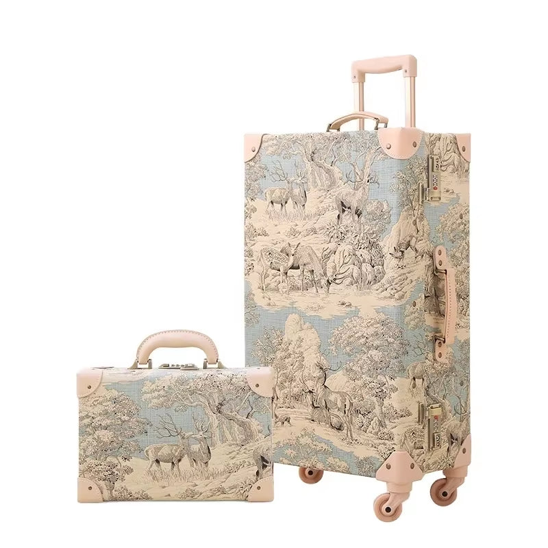 13In 20In 24In 26In Vintage Old Fabric Travel Trolley Luggage with Combination Lock Rolling Suitcases with Spinner Wheels