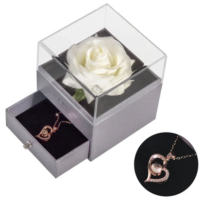 Eternal Rose Jewelry Box with 100 Languages "I Love You" Necklace – The Ultimate Romantic Gift!