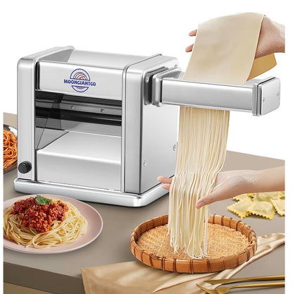 Moongiantgo Electric Pasta Maker Stainless Steel Puff Puller with 3 Blades 2 mm/4 mm/6.5 mm for Spaghetti, Fettuccine, Ravioli, 7 Degree of Adjustable Thickness for Home Use (3 Blades)
