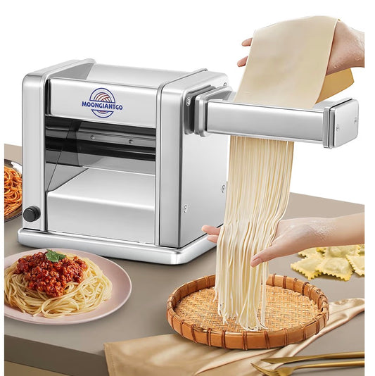 Moongiantgo Electric Pasta Maker Stainless Steel Puff Puller with 3 Blades 2 mm/4 mm/6.5 mm for Spaghetti, Fettuccine, Ravioli, 7 Degree of Adjustable Thickness for Home Use (3 Blades)