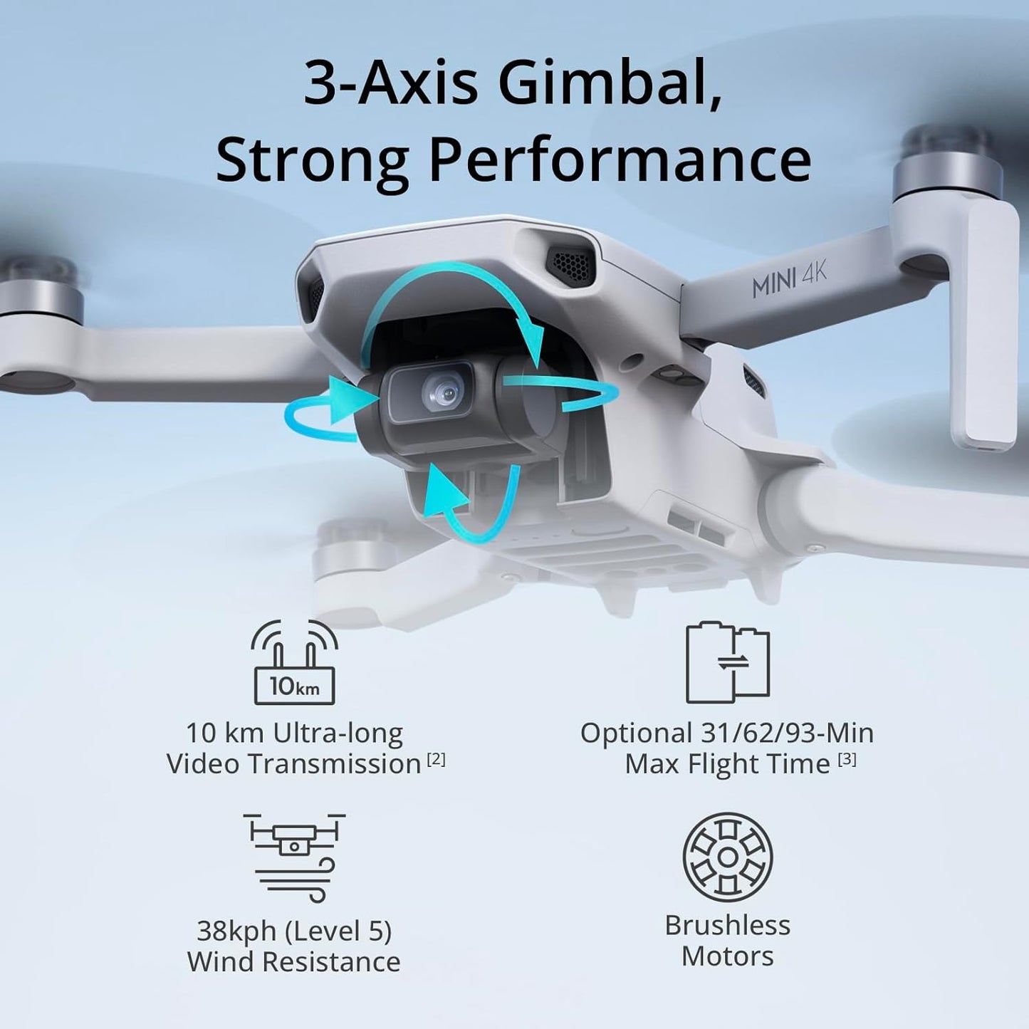 Mini 4K Camera Drone Combo, Drone with 4K UHD Camera for Adults, under 249 G, 3-Axis Gimbal Stabilization, 10Km Video Transmission, Auto Return, 2 Batteries for 62-Min Max Flight Time, Quickshots