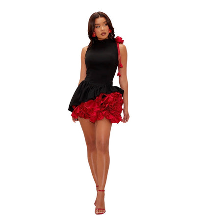 Laynee Ruffle Mini Dress Black Red