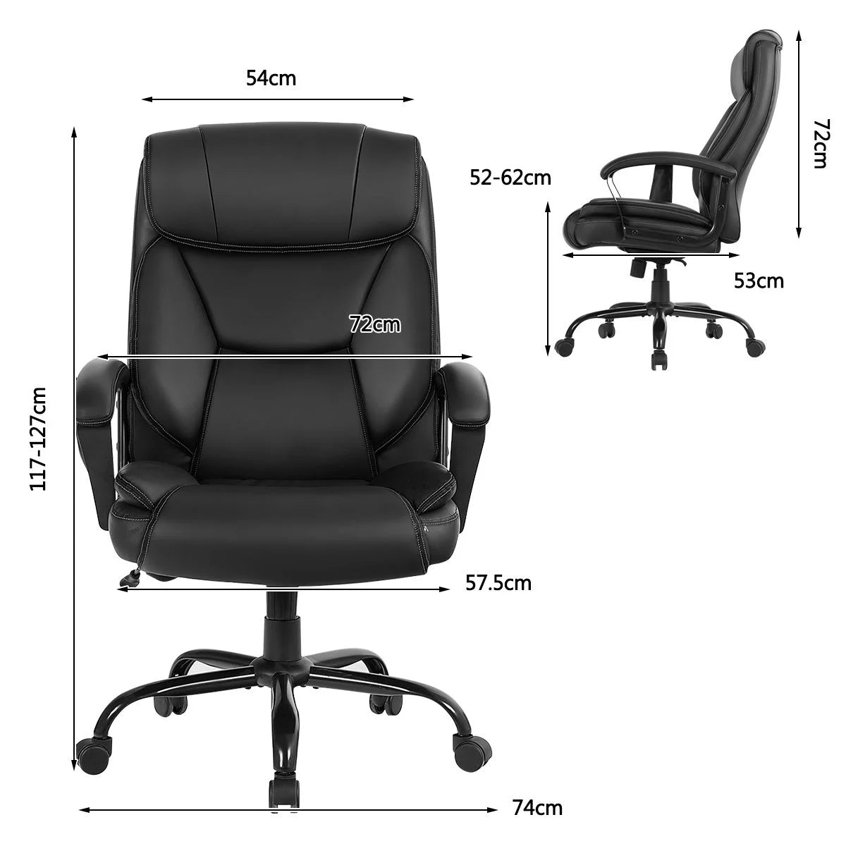 Height Adjustable Executive Leather Office Chair with Rocking Backrest