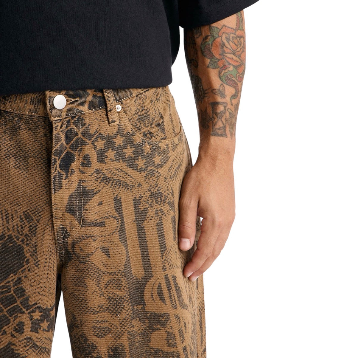 World Is Yours Graphic Printed Baggy Jeans Brown Combo
