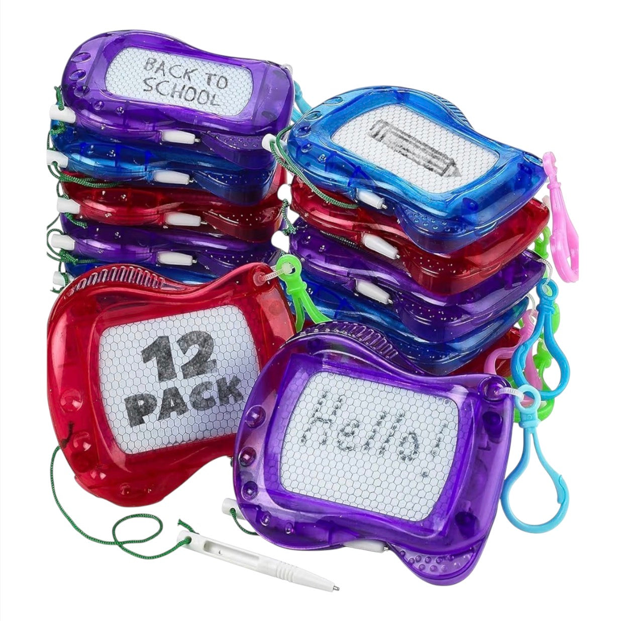 12 Pack Mini Magnetic Drawing Boards for Kids with Keychain Clips