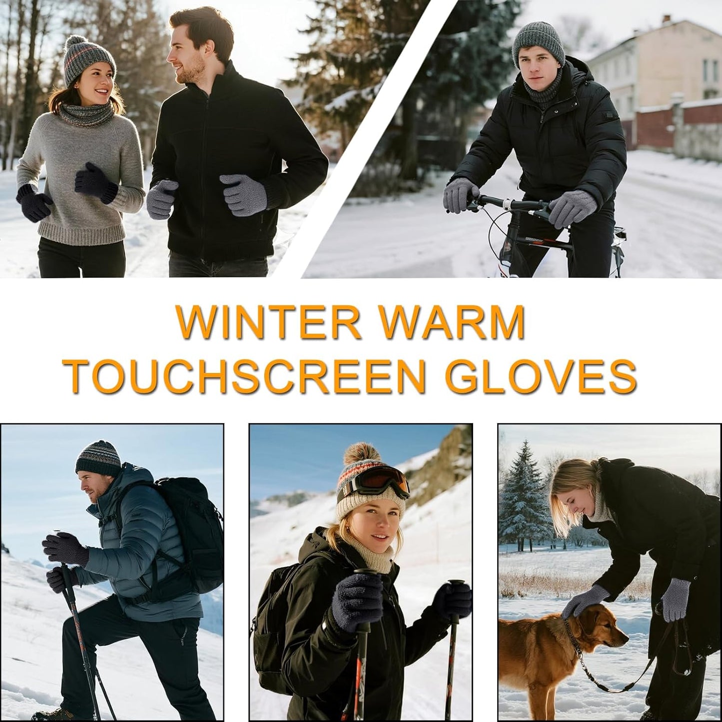 Thermal Winter Gloves Men Women, Warm Fleece Touchscreen Gloves, Knit Stretchy Anti-Slip Gloves for Driving Running Cycling Work