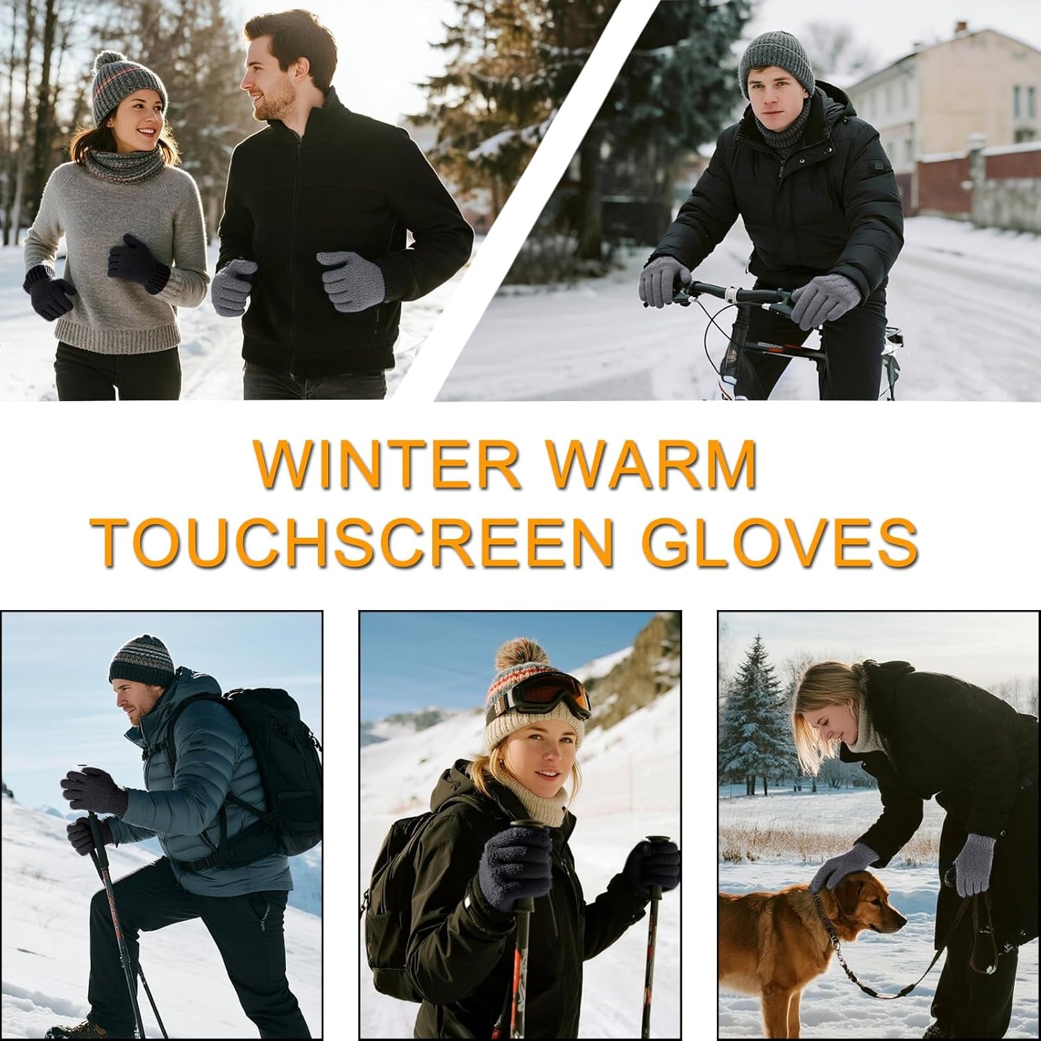 Thermal Winter Gloves Men Women, Warm Fleece Touchscreen Gloves, Knit Stretchy Anti-Slip Gloves for Driving Running Cycling Work