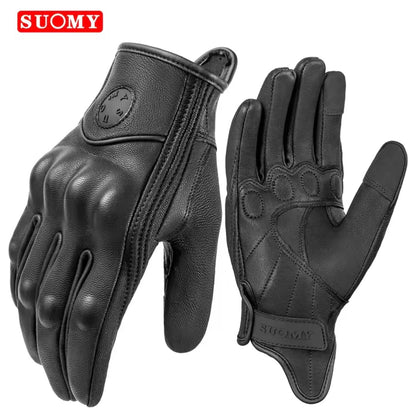 Leather Motorcycle Gloves for Men & Women Touchscreen Retro Riding Gloves