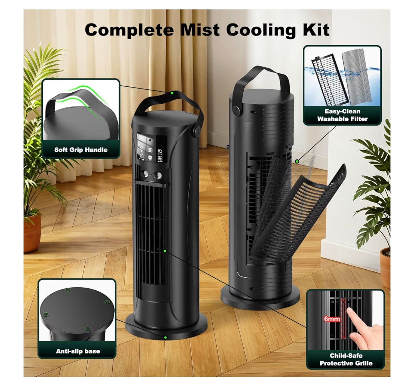 Portable Air Conditioner, 28dB Air Cooler, 26ft/s Velocity Mini Air Conditioning Unit with 2-8H Timer, 120° Oscillation, 1-Touch Turbo Mode Cool Mist, Low Energy Small Air Conditioner for Home(Black)