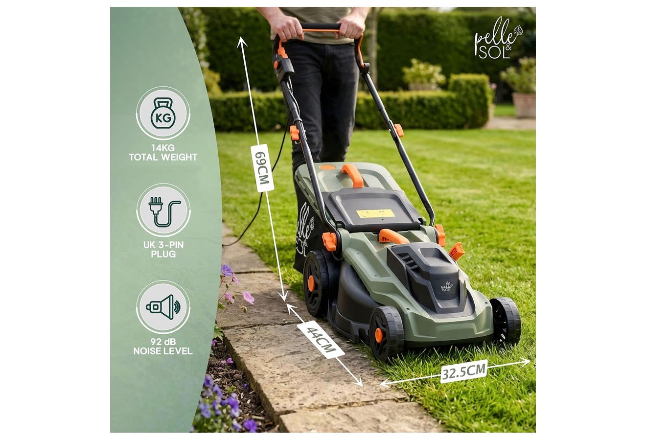 Pelle & Sol Electric Lawn Mower 1800W 43cm Cutting Width 52L Collector