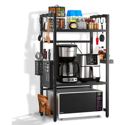 Expandable 3 Tier Microwave Shelf - 2 Shelves Microwave Stand For Kitchen Counter - Rack for Air fryer,Toaster and Coffee Machine - Kitchen Organiser Storage & Organisation