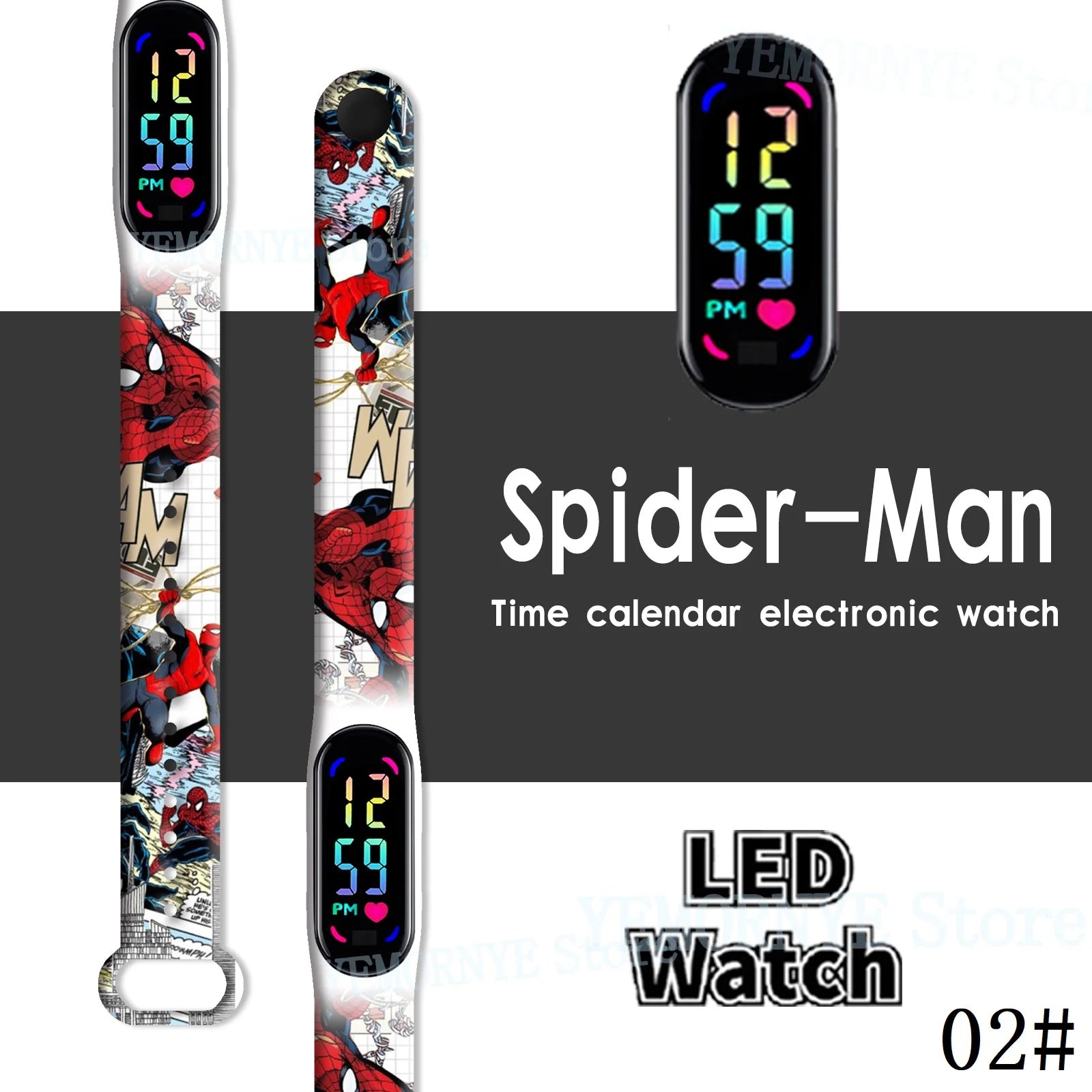 Disney Spider Man Children'S Cartoon Anime Character Luminous Bracelet Watch LED Touch Waterproof Clock Sports Gifts Christmas H