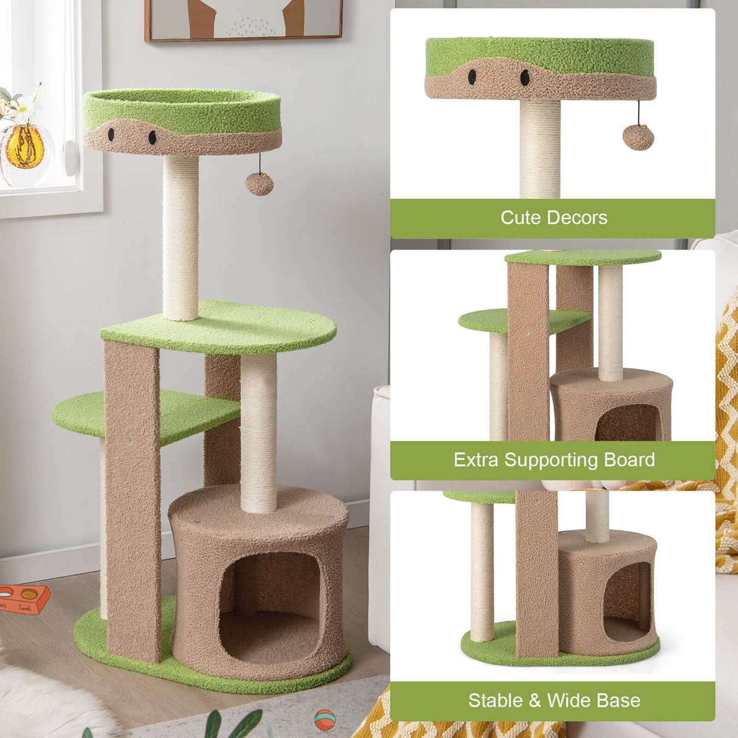 Multi-Level Cat Tree with Condo and Plush Perch - 111 cm