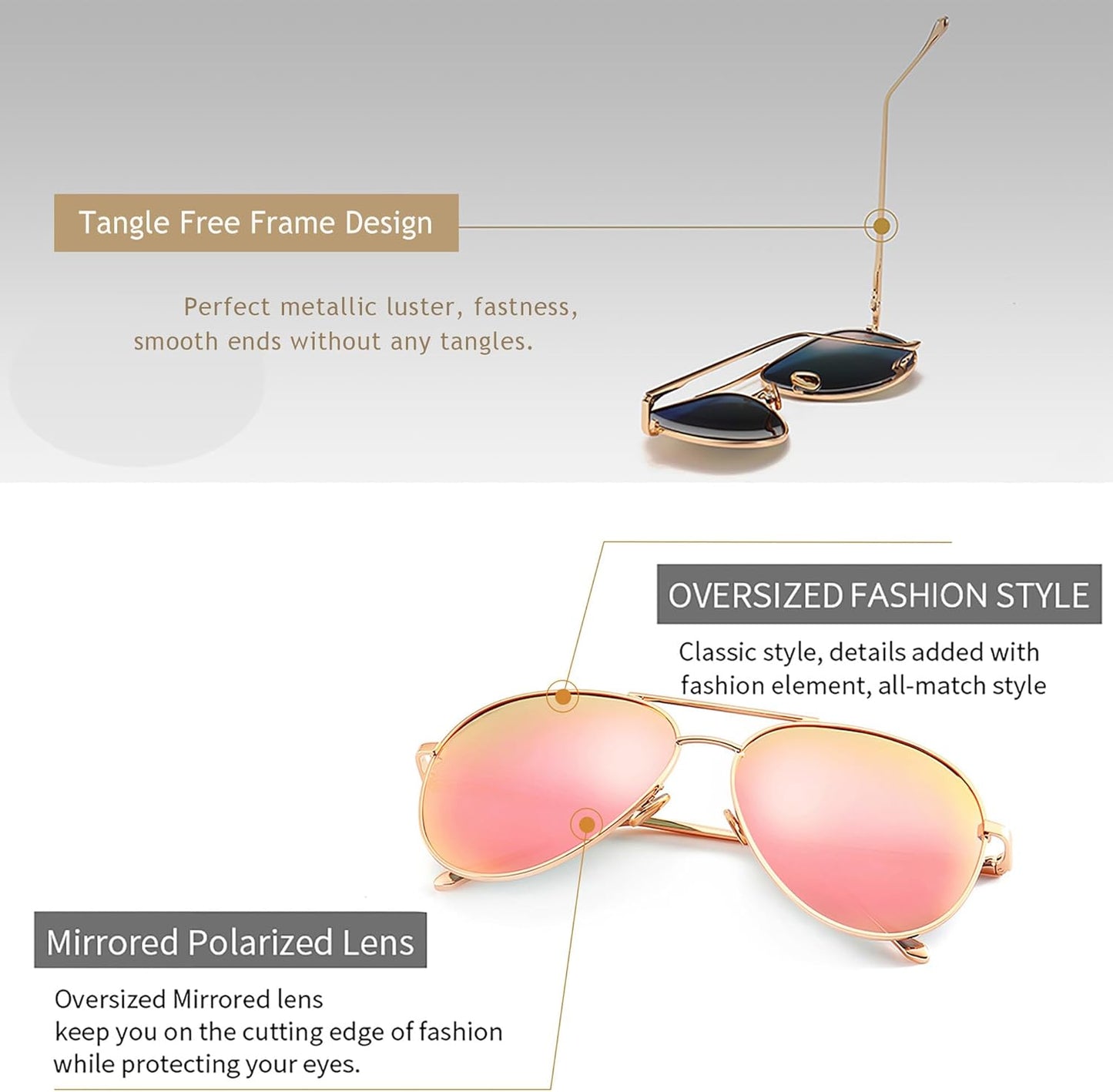 Women's Oversized Lightweight Fashion Sunglasses with Mirrored Polarized Lenses