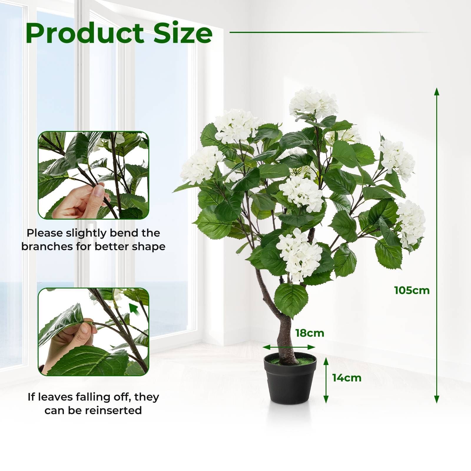 Artificial Hydrangea Tree Featuring 11 Exquisite White Blooms