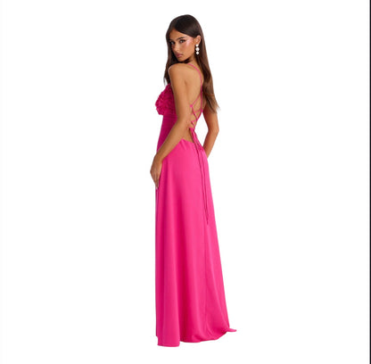 Pretty In Petals Chiffon Gown Hot Pink