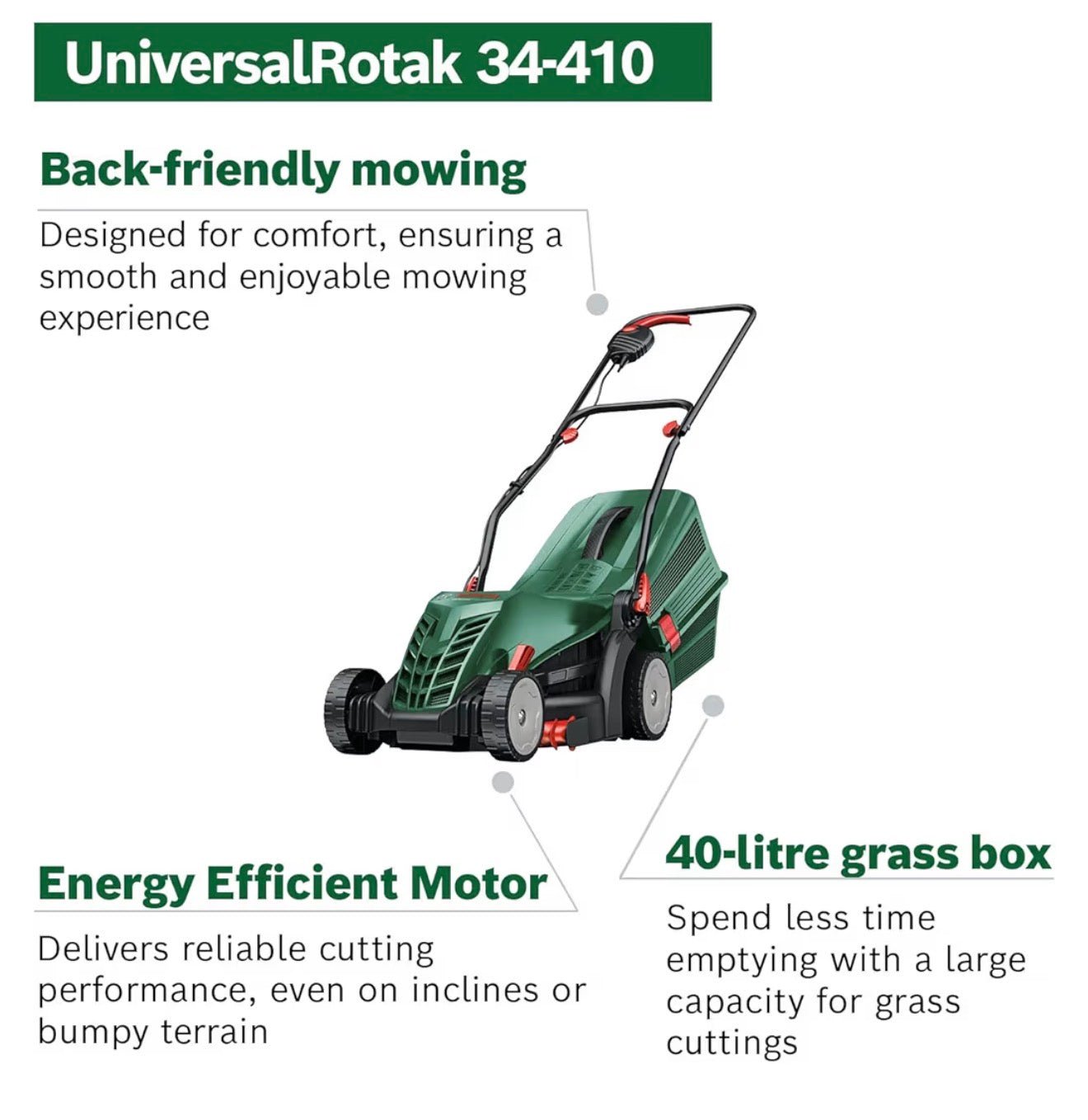 Bosch UniversalRotak 34-410 Corded Lawnmower 230V 34cm Cutting Width