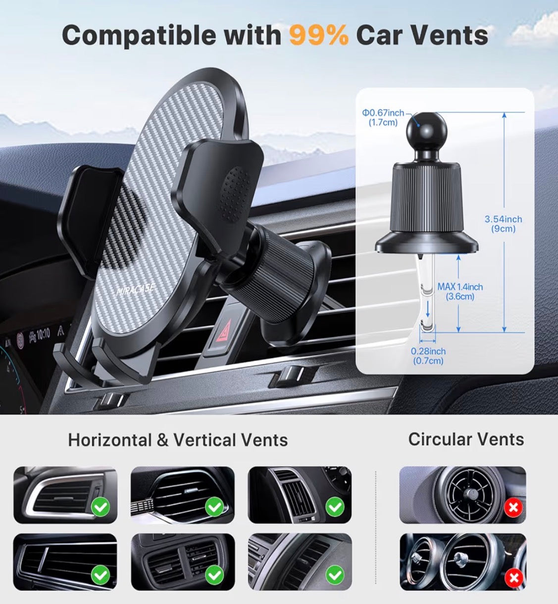 Miracase Car Phone Holder Double Steel Hook Air Vent 360° Mount