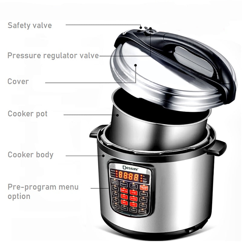 16-In-1 Multi Cooker 6L Pressure Non-Stick Rice Slow Cook Keepwarm Digital 1000W