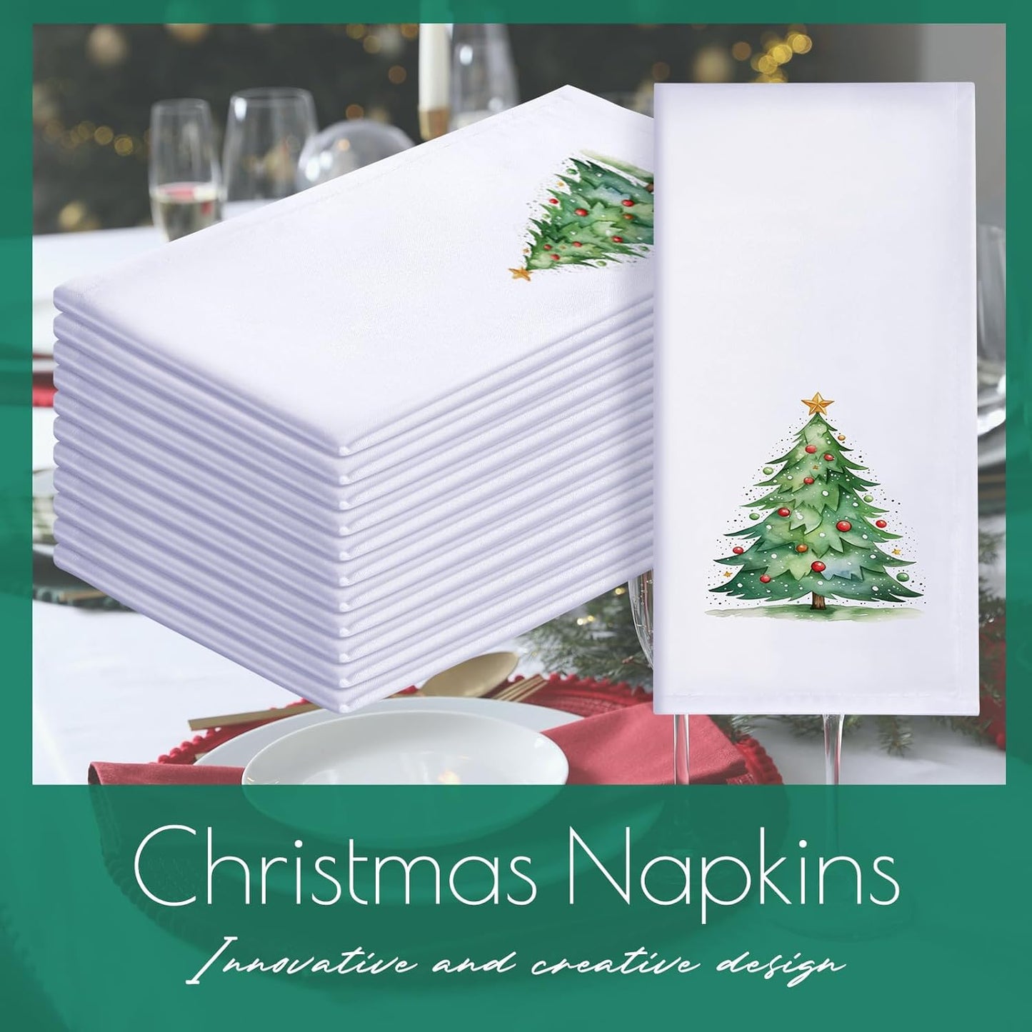 12 Pcs 43 X 43 Cm Christmas Napkins Soft Comfortable Cloth Napkin Reusable Satin Table Napkin for Home, Restaurants, Parties(Christmas Tree)