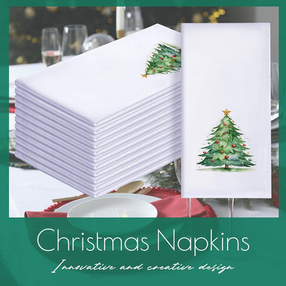 12 Pcs 43 X 43 Cm Christmas Napkins Soft Comfortable Cloth Napkin Reusable Satin Table Napkin for Home, Restaurants, Parties(Christmas Tree)