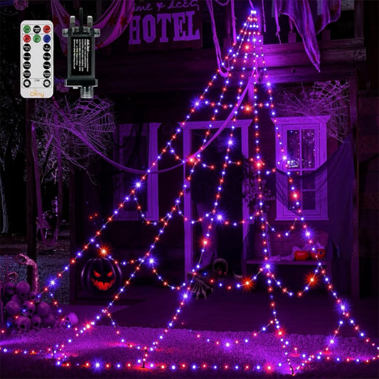 Ollny 3m Halloween Spider Web Lights – 266 Orange & Purple LEDs | Minja Superstore