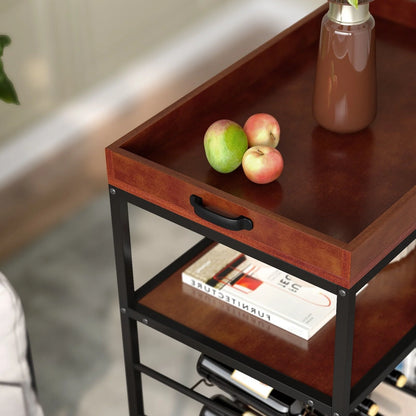 3-Tier Kitchen Island Storage Cart with Wine Rack and Glass Holder