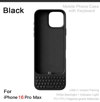 MetaKey Mobile Phone Case With Keyboard PU TPU with Magnetic Support 37 Keys Mini Phone Keyboard For iPhone 16Pro Max 17 Pro Max