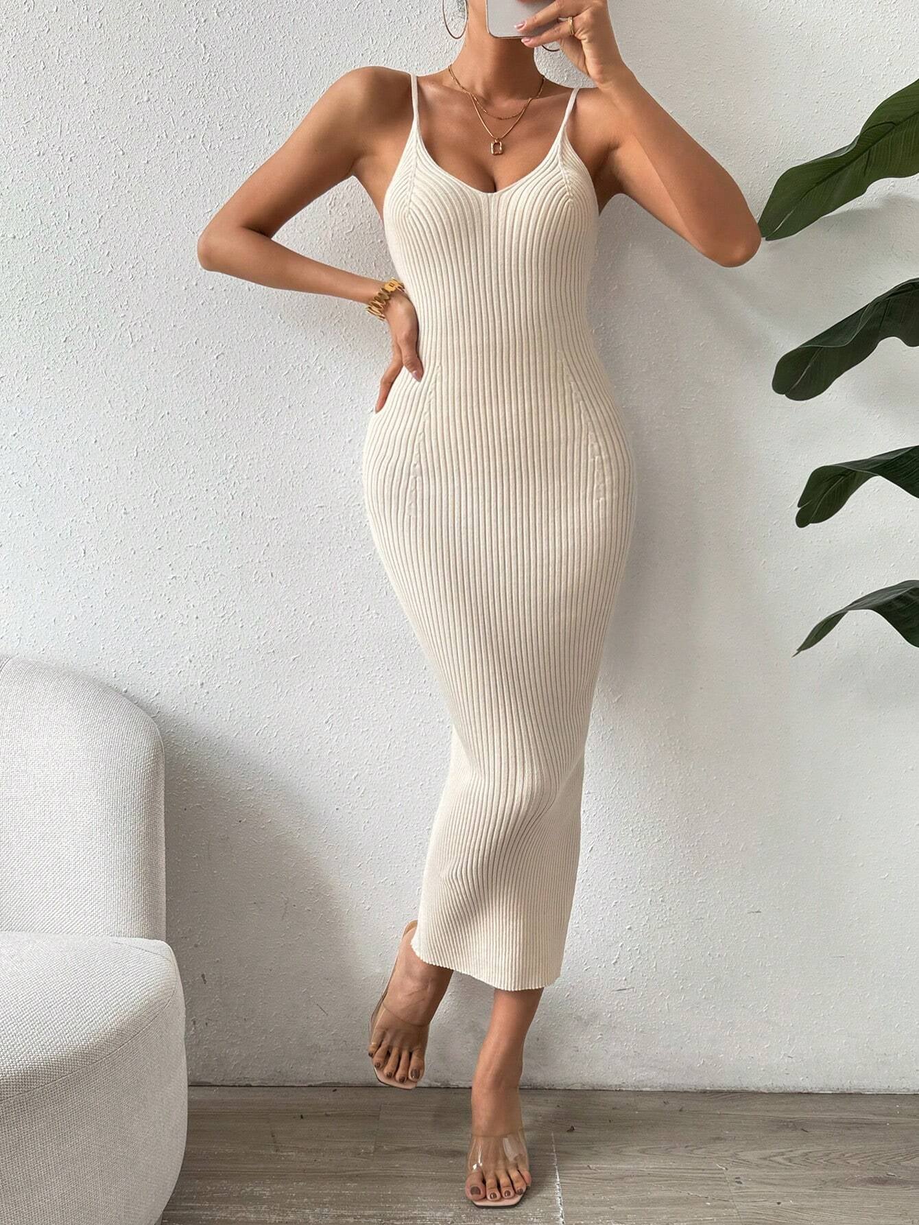 Raffinée Women's Elegant Solid Color Slim Fit Sleeveless Knit Sweater Dress