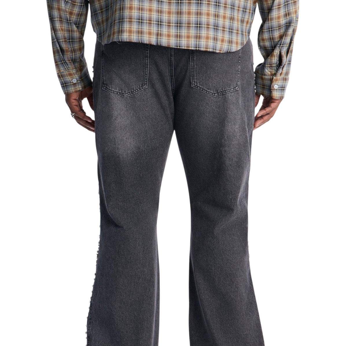 Stacked Slim Flare Another Level Jeweled Jeans Black Wash