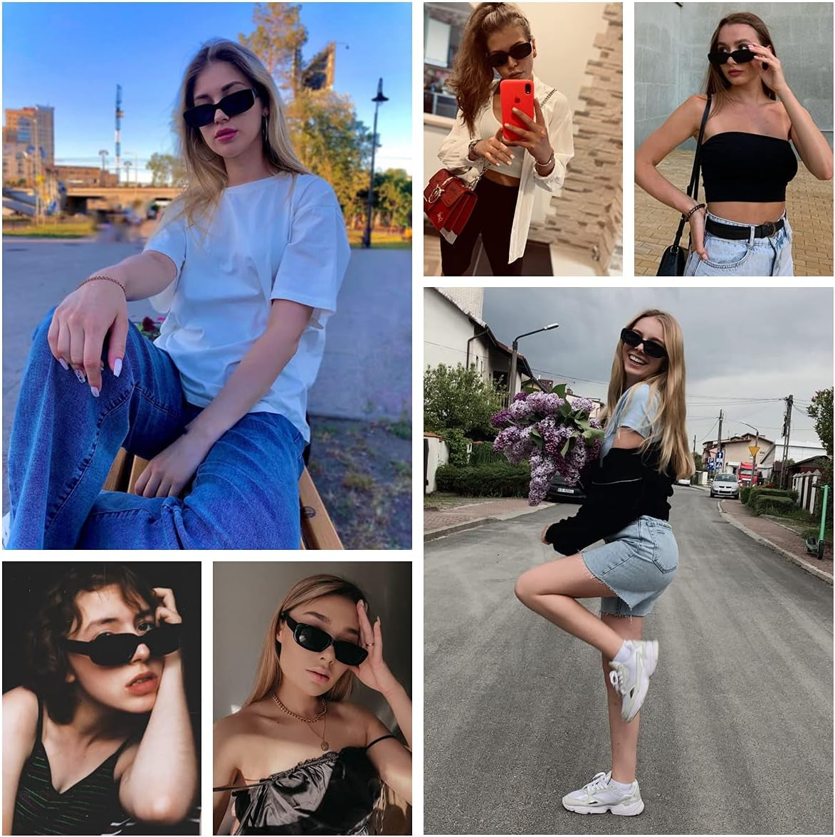 Vintage Rectangle Sunglasses for Women - Trendy Square Fashion Retro Glasses with UV400 Protection for Ladies, Teens, and Men