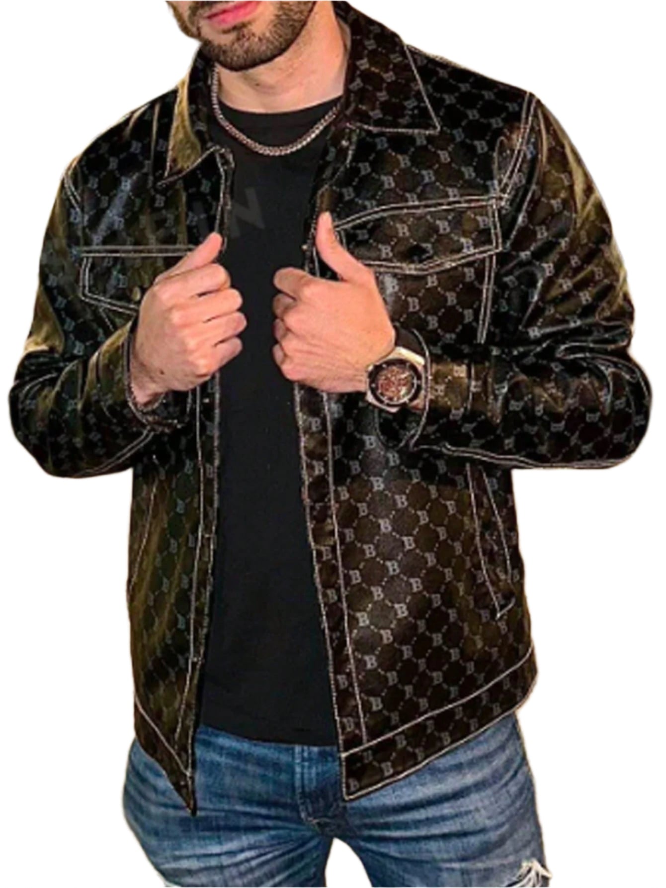 Men Geo Print Flap Pocket Rave Jacket