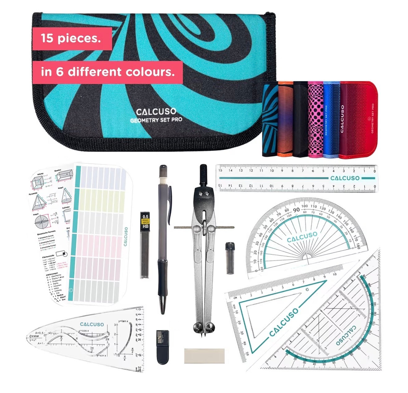 CALCUSO Geometry Set PRO with Compass & Protractor Blue Case