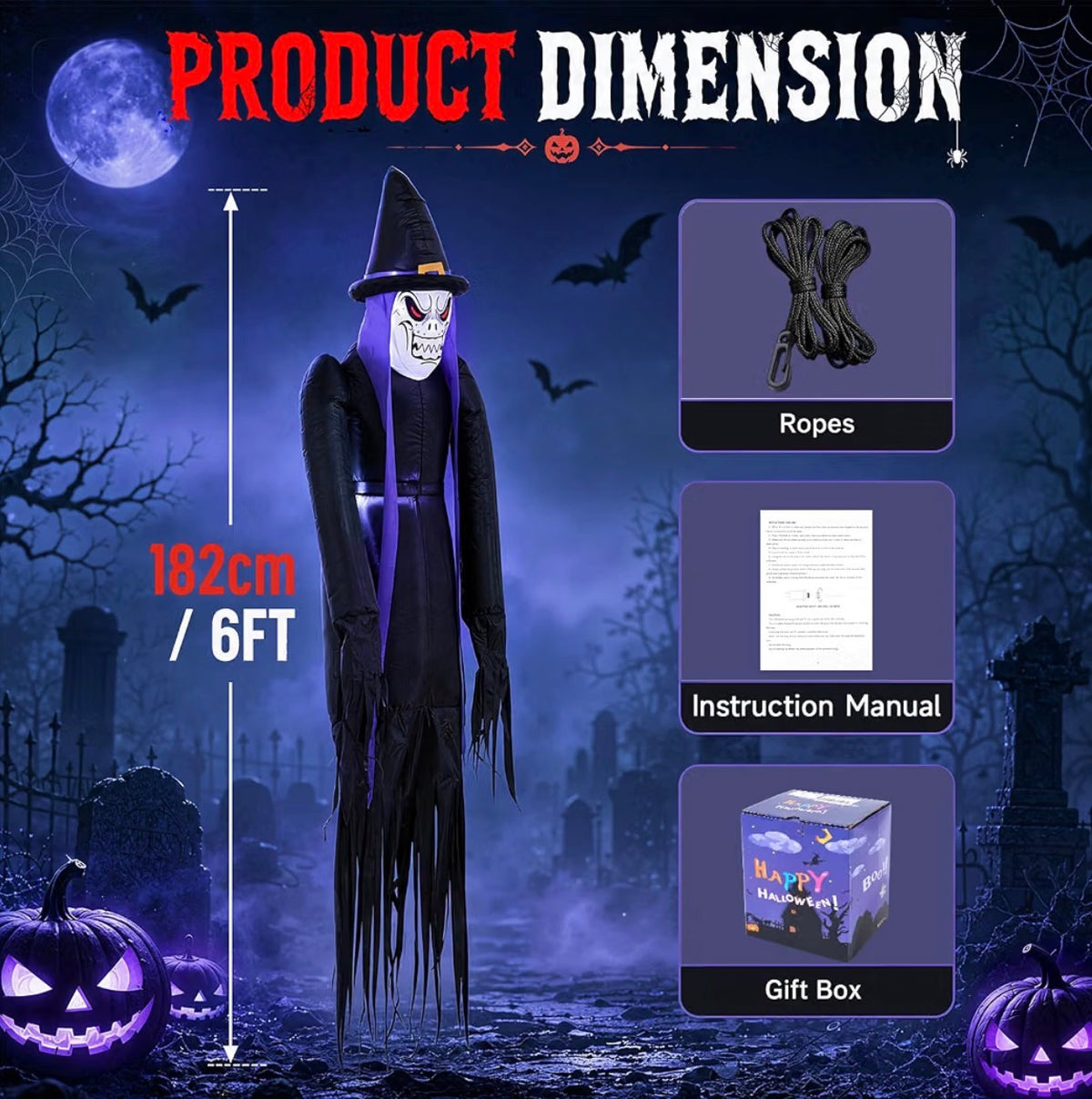 Warmiehomy 6FT Halloween Inflatable Hanging Evil Witch Decoration